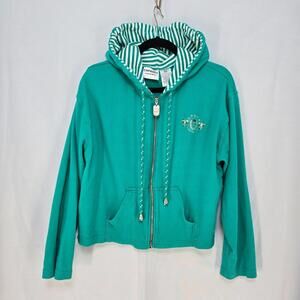 VTG Capacity Sport Jacket Woman Medium‎ Green/Teal Hoodie Embroidered Nautical